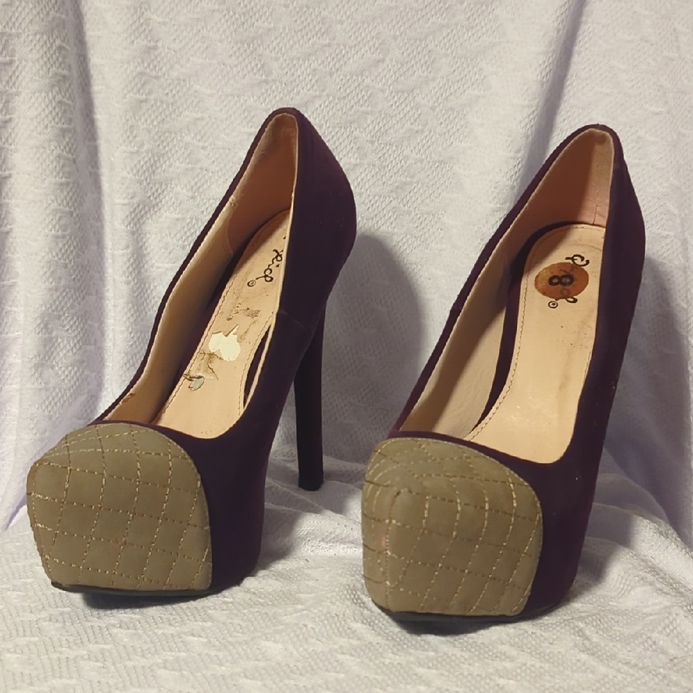 Qupid Purple and Tan Platform Heels